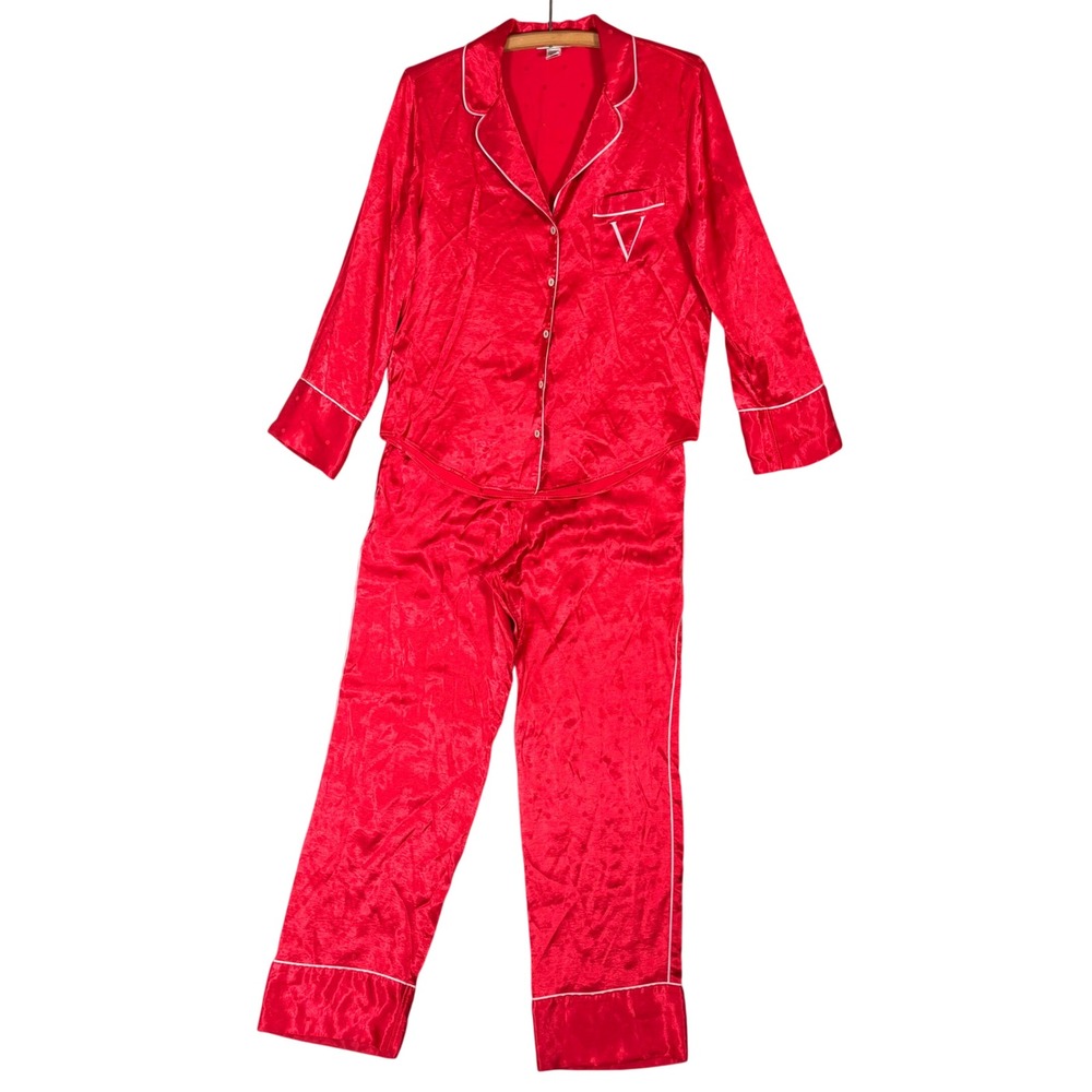 Victoria's Secret Red Polka Dot Satin Pajama Set Small Top Medium Pants Cozycore